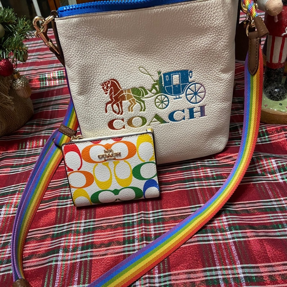 Rainbow coach purse and wallet